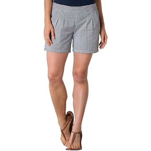 Toad & Co Organic Cotton Blue & White Striped Seersucker 5” Inseam Shorts Size 6 - Picture 2 of 9